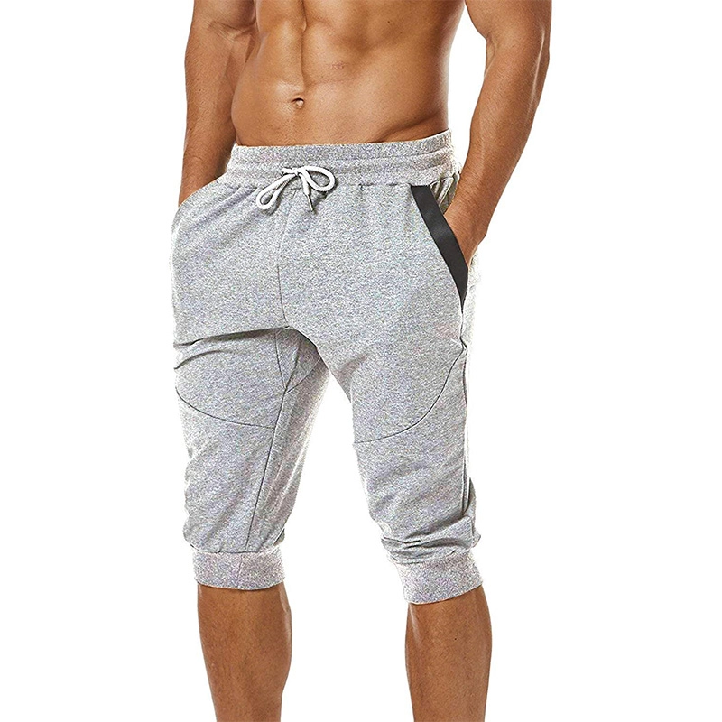 Men's 3/4 Joggers Pants Slim Fit Training Workout Gym Shorts with Zipper Pocket