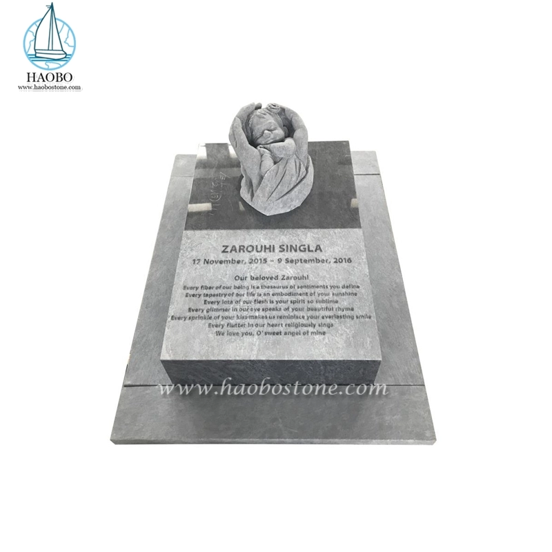 Customized Grey Granite Hand Holding Baby Angel Carved Marker Monument