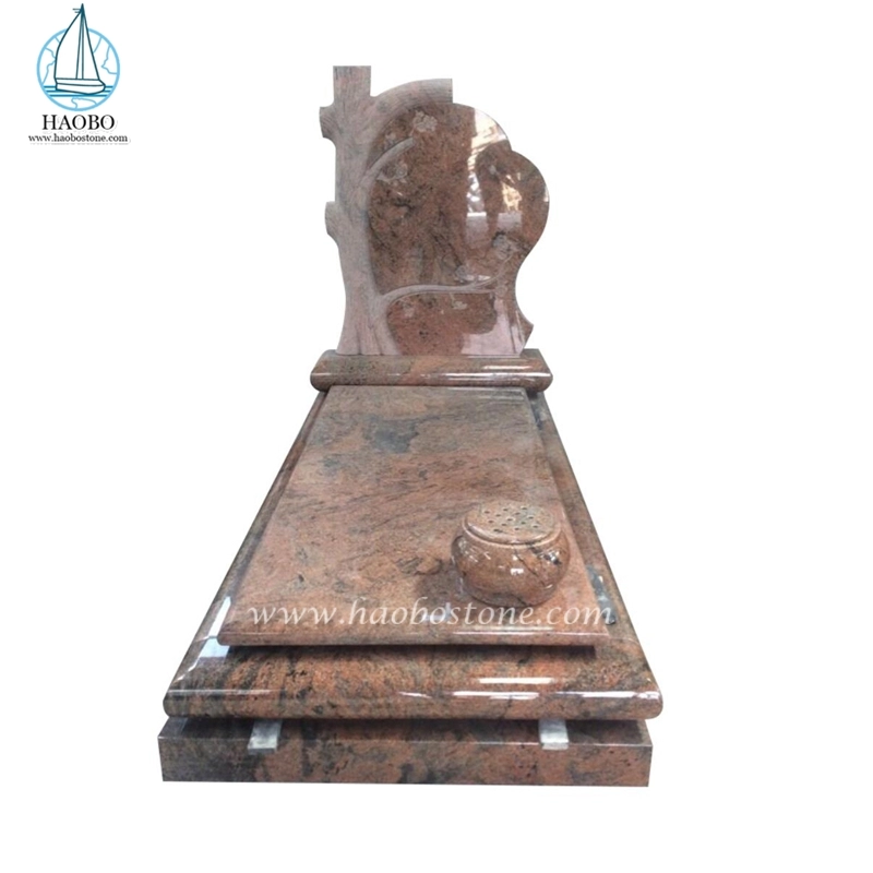 India Multicolor Red Granite Tree Shaped and Flower Carved Monument