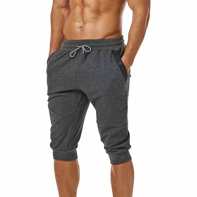 Men's 3/4 Joggers Pants Slim Fit Training Workout Gym Shorts with Zipper Pocket