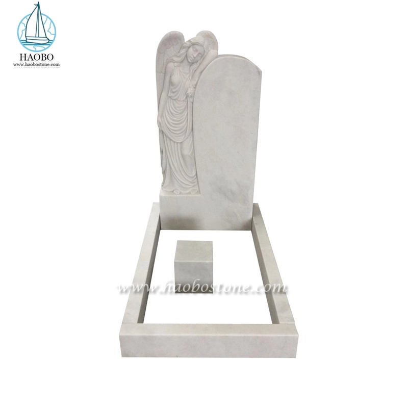 Han White Marble Standing Angel Carved Upright Headstone