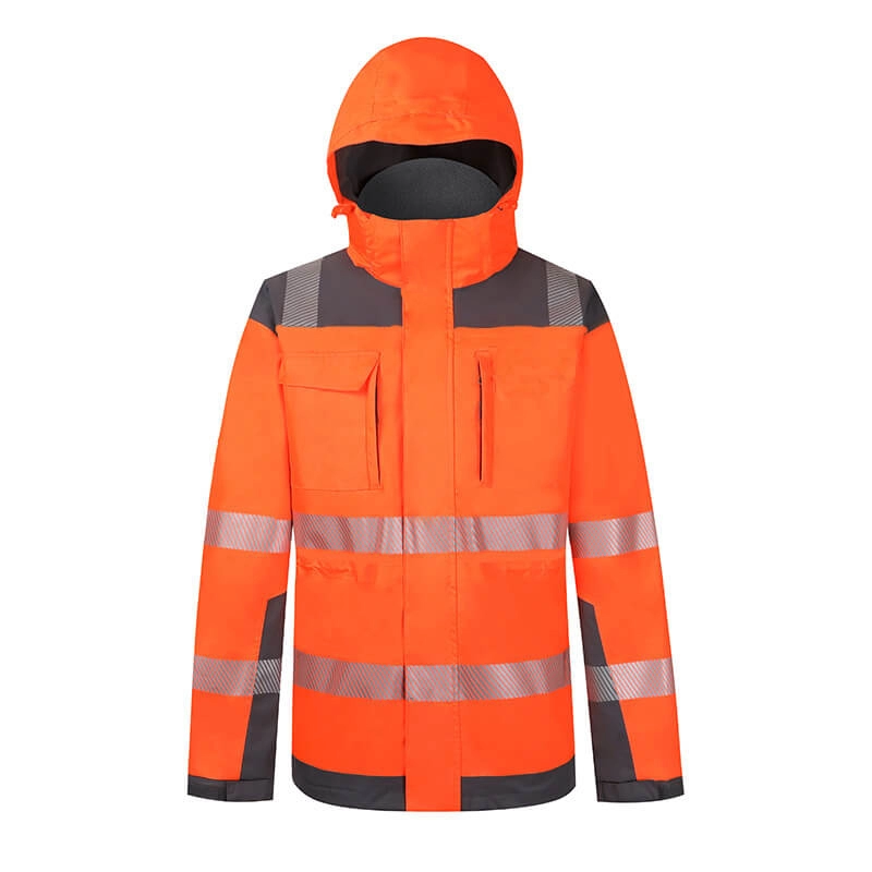 Men's Orange 2 In 1 Reflective Safety Construction Hi Vis Jacket