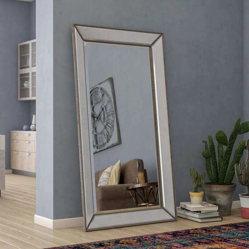 Modern Contemporary Beveled Beaded Full Length Mirror