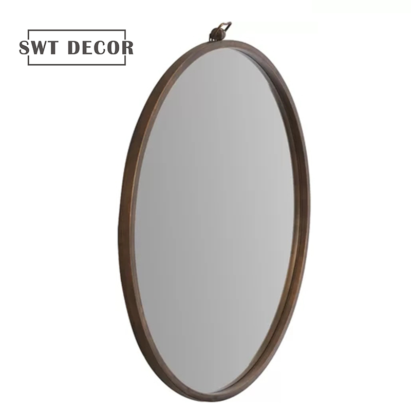 Black round metal wall mirror