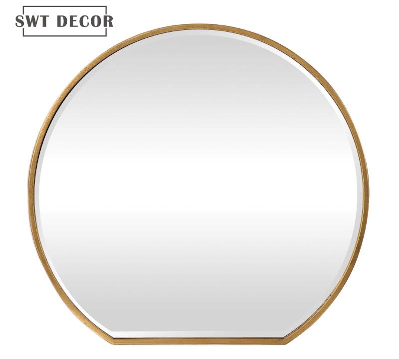 Black round metal wall mirror