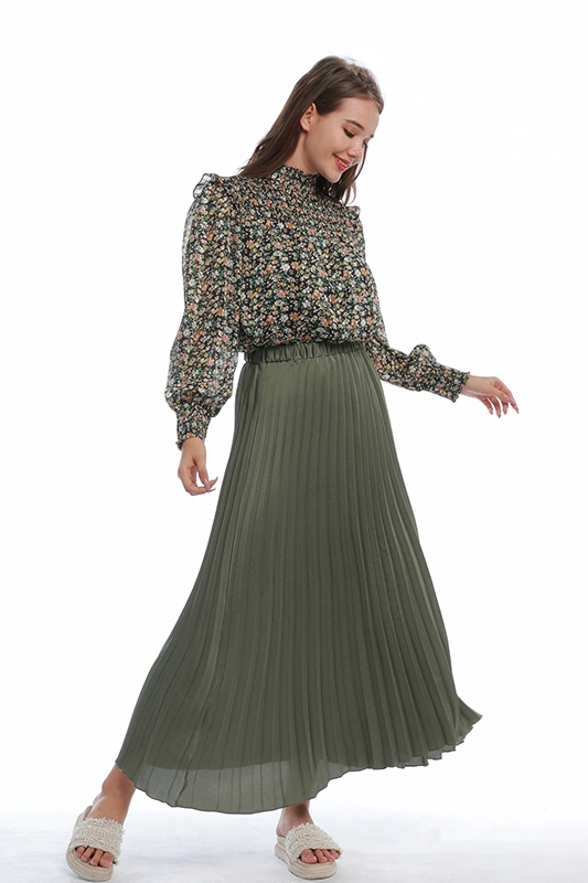 Elegant Casual Maxi Long Pure Color ​Pleated Elastic Waist Comfy Women's Skirt