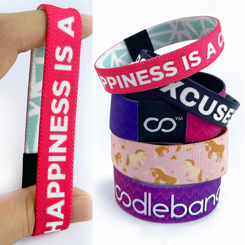 Factory Wholesale Polyester Stretch Custom wristbands Woven Label Fabric Sublimation Elastic wristbands