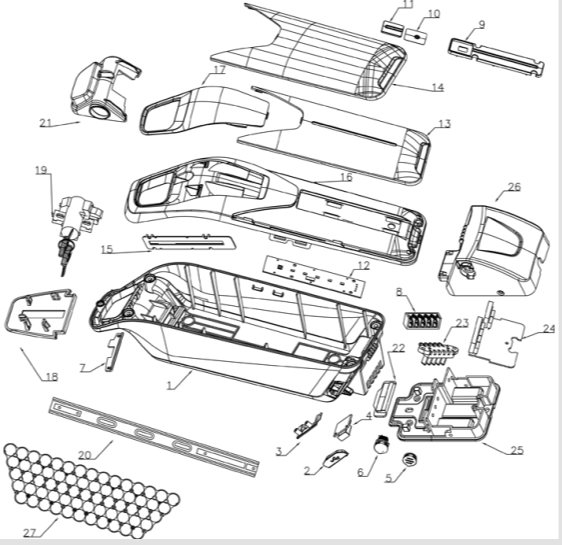 the exploded map of ebike battery