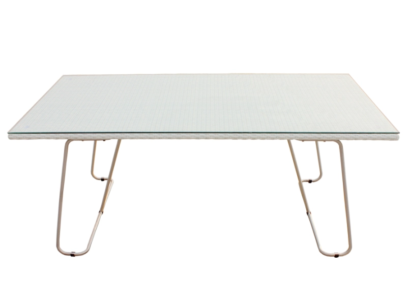 Outdoor Rectangle Metal Frame Hand Weave Rattan Dining Table