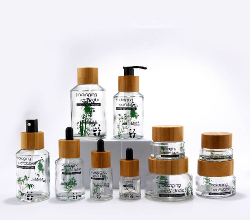 Cosmetic bamboo glass bottle jar 