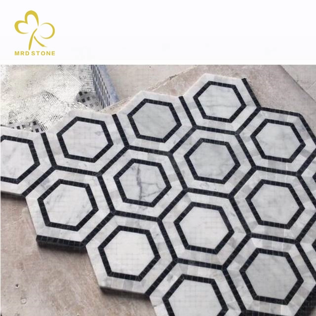 Polished Hexagon Black White Marble Mosaic Tile Factory