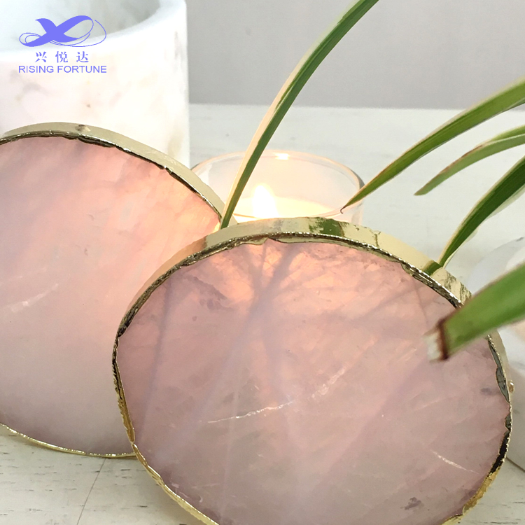 round rose quartz coasters 