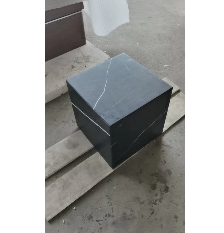 Black marquina marble plinth cubic side table