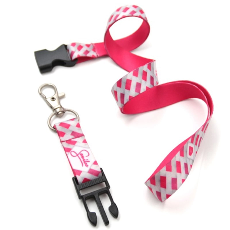 Pink breakaway polyester lanyard custom manufacturer