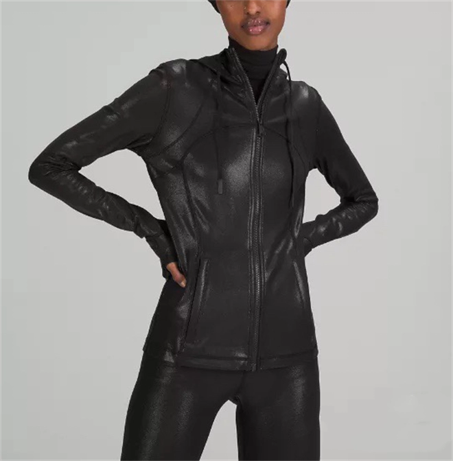 zipper-up shine jacket with thumb holes