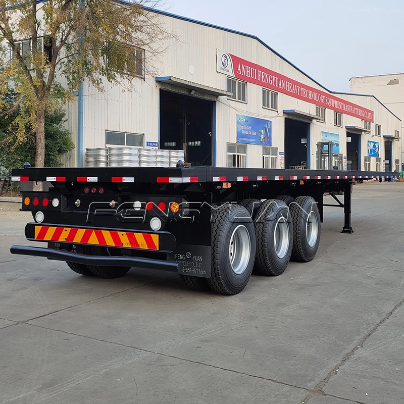 40ft 3 Axle Flatbed Semi Truck Trailer for Cargo Container Transport