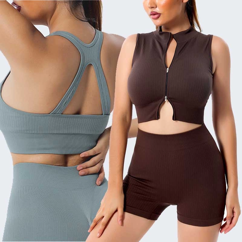 Women 2 Pieces Summer T-shirt Seamless Scrunch Fitness Gym Sport Suit Yoga Shorts Set