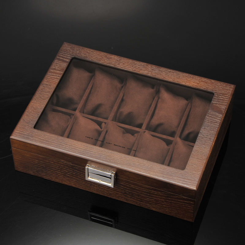 10-slot wooden brown velvet pillow watch box