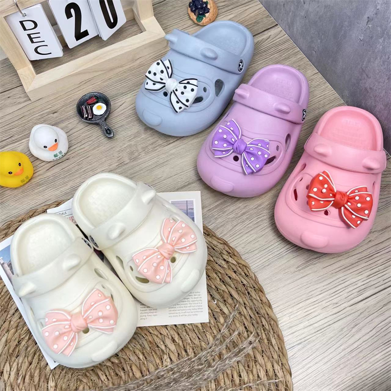 Indoor Outdoor Cartoon Bow Little Girl Toe Protection Garden Shoes