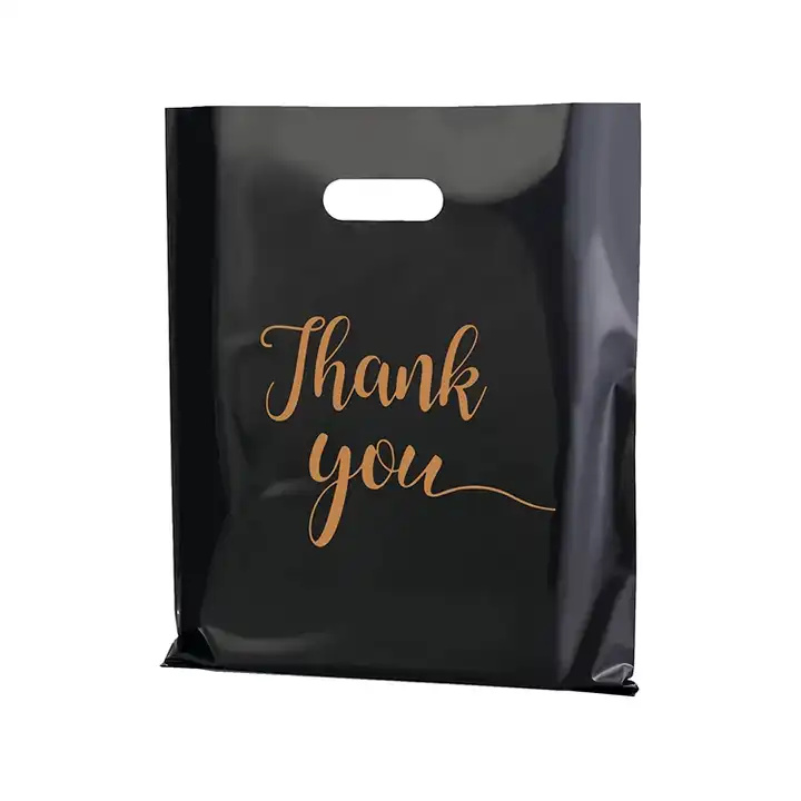 Black Die Cut Shop Plastic Bag With Logo