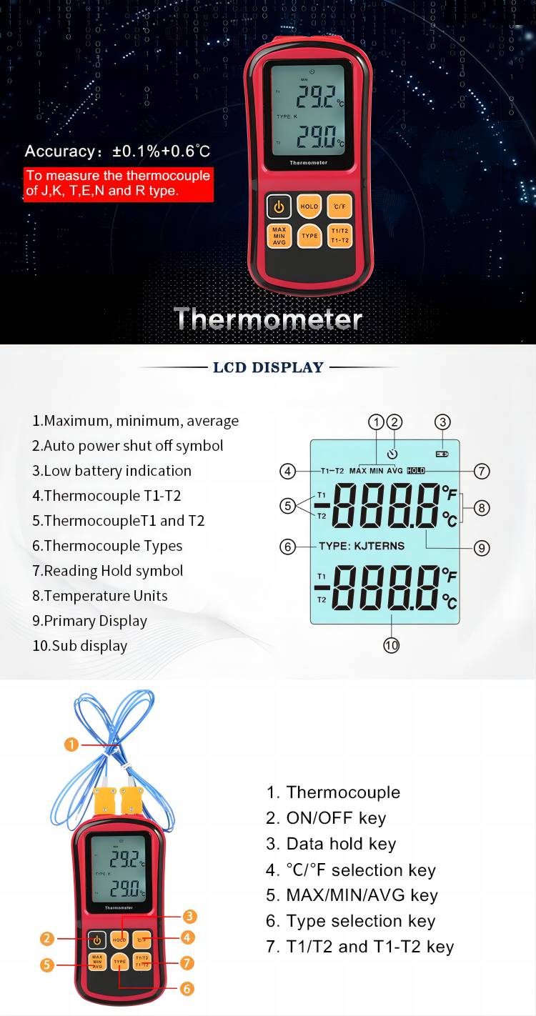 Four-channel High Temperature Meter Thermocouple 