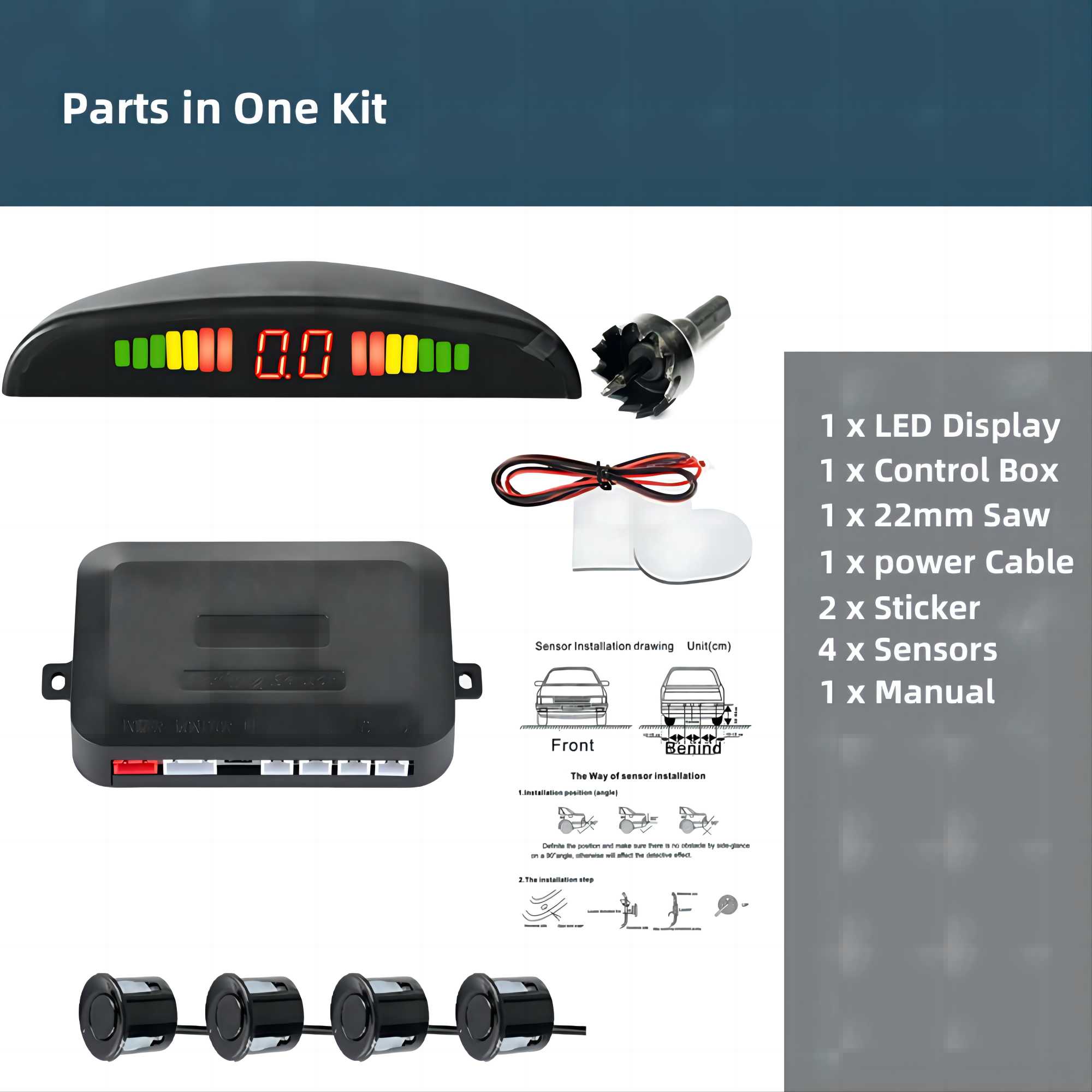  car parking system ultrasonic sensor Parts in One Kit