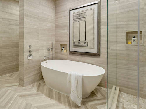 Wooden Beige marble bathroom wall